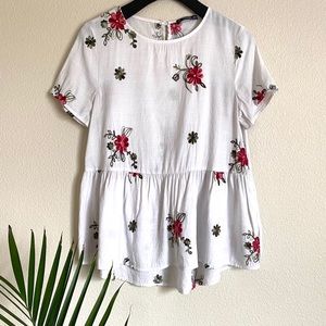 White Top with Pink Flowers